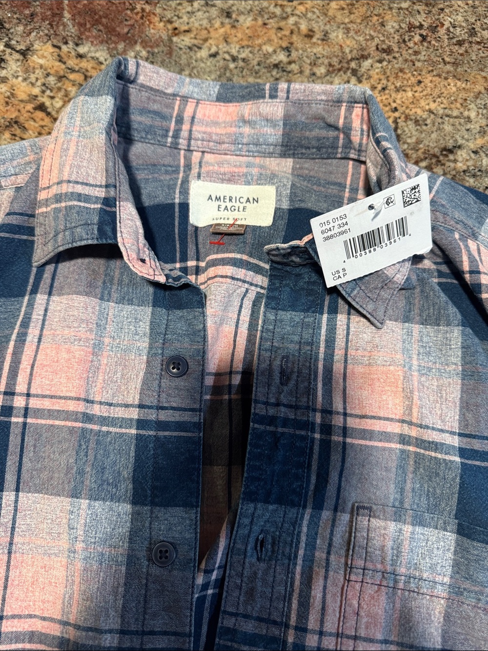 American Eagle Pink & Blue Plaid Shirt - Soft Button-Up